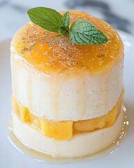 Wall Mural - Delicious orange mousse dessert with mint garnish