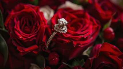 diamond ring in red roses