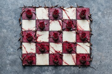 Sticker - Roses in a checkerboard pattern with thorns