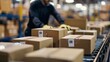 © kimly - a warehouse worker packing products into boxes for shipping, illustrating the fulfillment aspect of e-commerce.