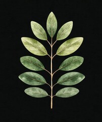 Poster - Symmetrical arrangement of green leaves on black background