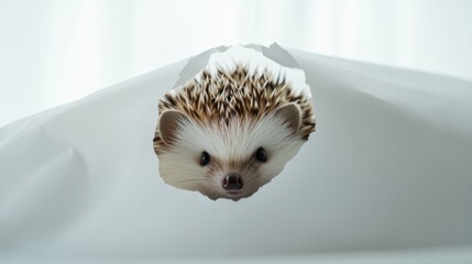 Canvas Print - A hedgehog peeks through a torn sheet of paper, creating a playful and curious scene.