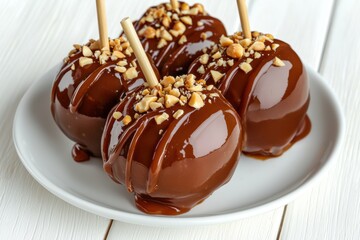 Wall Mural - Delicious chocolate-covered caramel apples