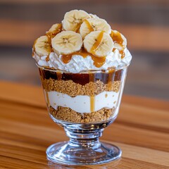 Poster - Delicious banana and caramel dessert in a glass