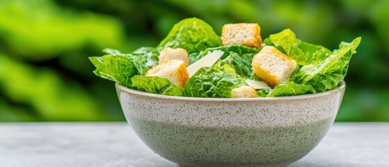 Wall Mural - fresh green salad with croutons in a bowl