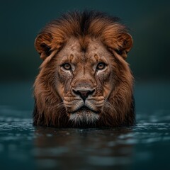 Wall Mural - Majestic lion emerging from the water