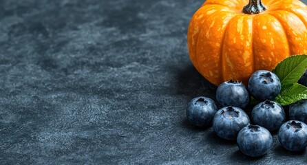 Wall Mural - Autumn harvest still life with pumpkin and blueberries