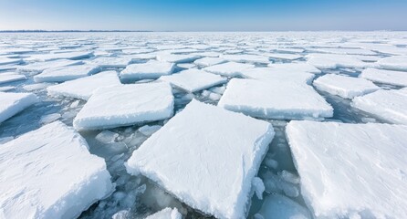 Canvas Print - Frozen ice landscape with floating ice blocks