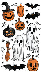 Flat lay Vector Illustration spooky halloween elements set illustration, Happy Halloween
