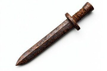 Rusty old knife on white background