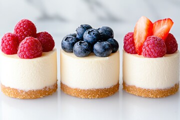 Wall Mural - Delicious mini cheesecakes topped with fresh berries