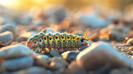 Canvas Print - Colorful Caterpillar on Pebble Beach