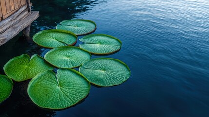 Wall Mural - Floating lily pads on a serene lake