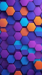 Wall Mural - geometric 3d xagon wall illustration blue banner digital orange purple background futuristic colorfu