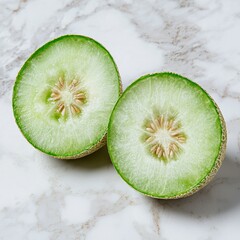 Sticker - Fresh sliced green honeydew melon on marble background