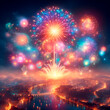 © AI   NEX GEN - fireworks are seen in the sky over a city.