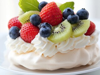 Canvas Print - Delicious fruit dessert with whipped cream and fresh berries