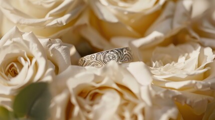 Wall Mural - wedding ring on a white rose