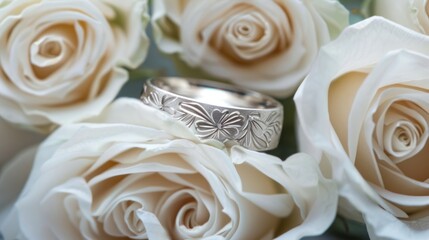 Wall Mural - wedding band with white roses