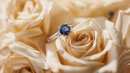 Wall Mural - engagement ring on a white rose