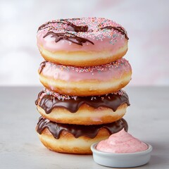 Wall Mural - Colorful Stacked Donuts with Sprinkles and Chocolate Glaze