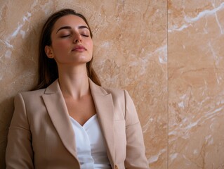 Canvas Print - Thoughtful businesswoman with eyes closed