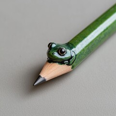 Canvas Print - Cute green frog peeking out from pencil