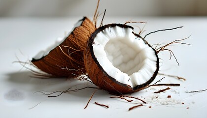 Wall Mural - Exposed coconut showcasing fibrous outer layer after husk removal