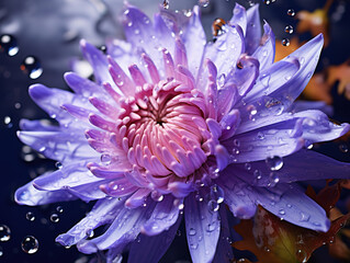 Sticker - Amazing aster with water splash and drops.