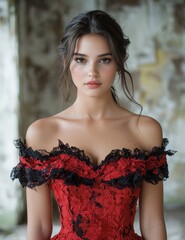 Poster - beautiful woman in red lace dress