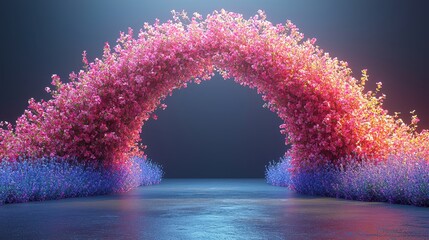 Wall Mural - Flower Archway  Floral Gate  Pink Bougainvillea  Purple Lavender   D Rendering   Spring Background