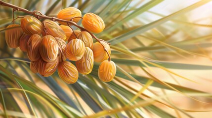 Wall Mural - A Bunch of Ripe Dates on a Palm Tree