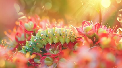 Sticker - Caterpillar on Flowers with a Soft Glow