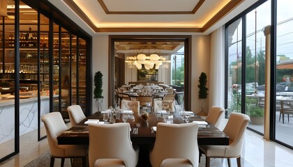 Elegant dining room exuding sophistication with exquisite decor and warm ambiance