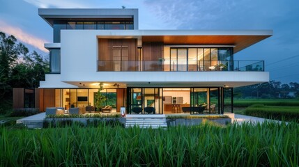 Poster - Modern House in Rice Fields