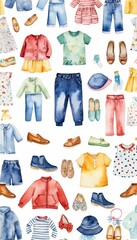 clothes olated watercolor childish set  watercolor pink laundry element sock pant blue boyish little apparel skirt colourful dress collection cotton infant wear garment style children set clothes