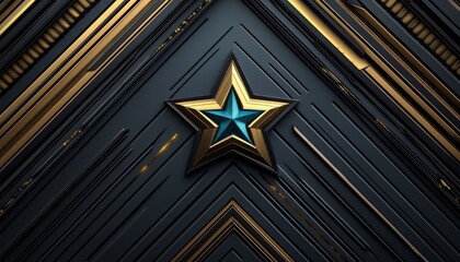 Wall Mural - A Blue and Gold Star on a Black and Gold Geometric Background