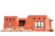 © AI Farm - A stunning adobe house with a unique architectural design and warm orange tones, blending harmoniously with the surrounding landscape.