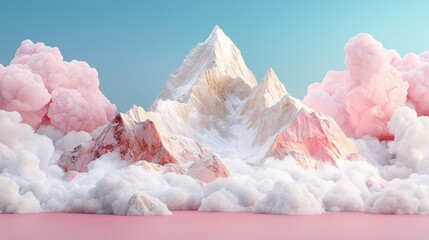 Canvas Print - Pink Clouds Dreamy Mountain Landscape