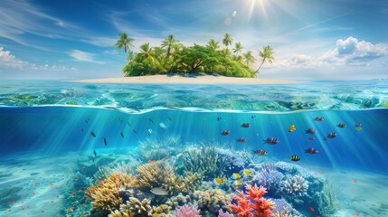 Tropical Island Paradise with Underwater Coral Reef