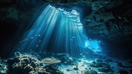 Wall Mural - Underwater Cave with Sunbeams