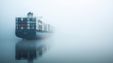 Cargo ships stuck at a harbor due to trade restrictions, foggy horizon, shipping blockade, import/export crisis