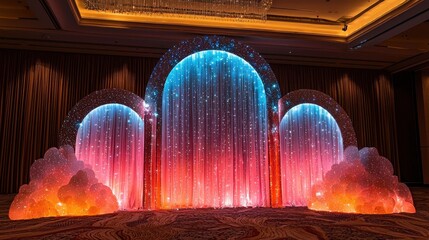 Sticker - Festive Stage Backdrop with Pink and Blue Lights