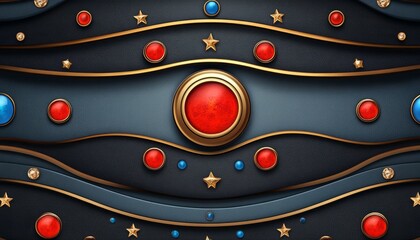 Wall Mural - Abstract Design with Red and Blue Gems, Gold Accents, and Stars