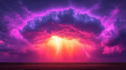 Canvas Print - Dramatic Purple Storm Clouds with Lightning Strike over Field