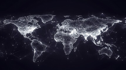 Leinwandbilder - Minimalist Digital World Map with Thin Lines Representing Global Networks