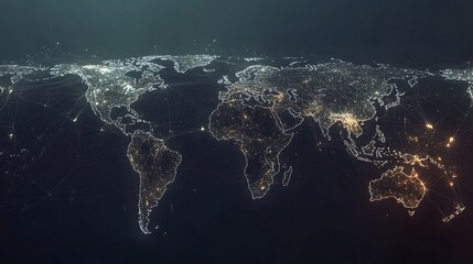 Poster - Minimalist Digital World Map with Thin Lines Representing Global Networks