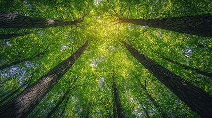 Canvas Print - Sunlight Through Forest Canopy  Trees  Lush Green Foliage  Canopy  Branches  Natural Light  Woodland  Woods  Forest Background  Summer Nature  Green T