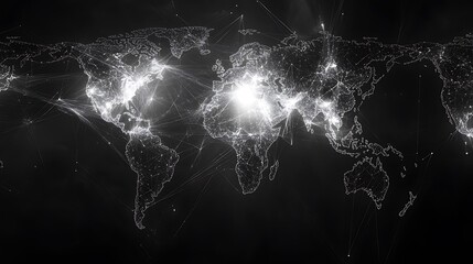 Leinwandbilder - Minimalist Digital World Map with Thin Lines Representing Global Networks