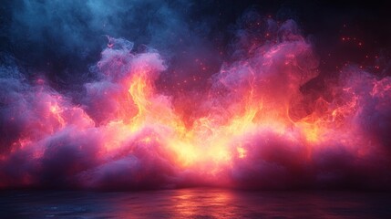 Canvas Print - Abstract Fire and Smoke Background with Glowing Particles